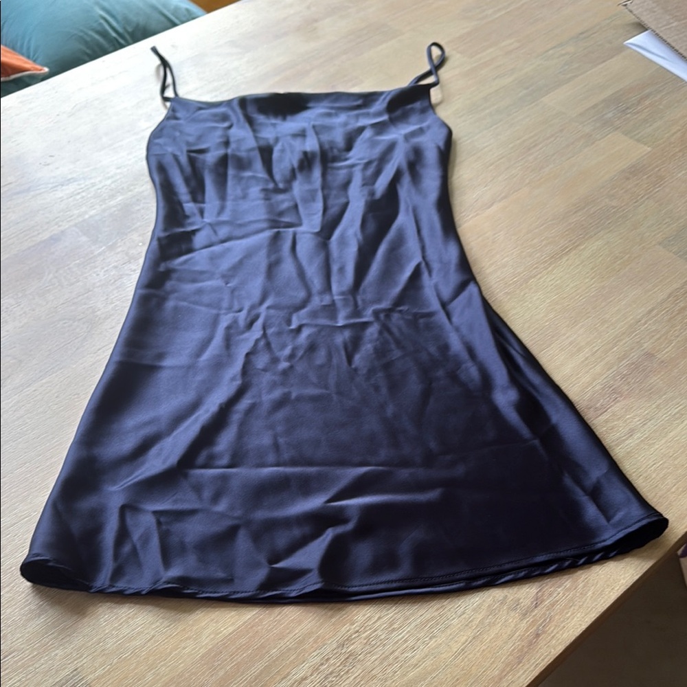 Elegant Navy Blue Silky Slip Dress